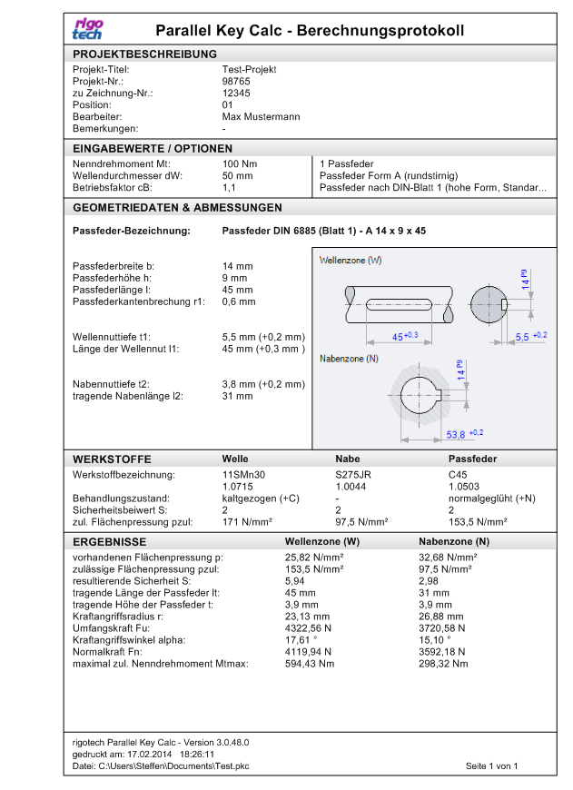 Parallel Key Calc - calculation report (printout)